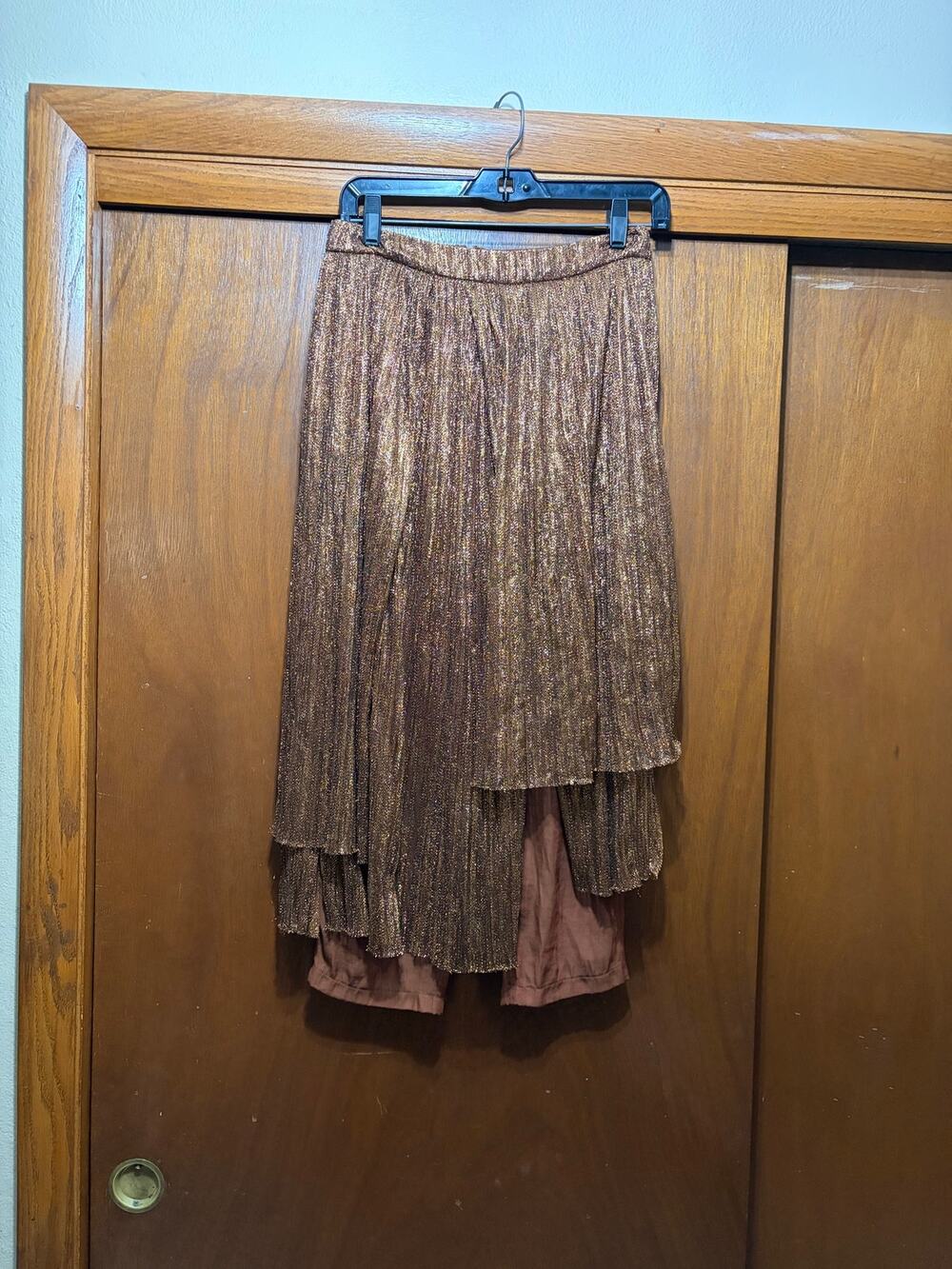 Maeve Anthropologie Metallic Bronze Skirted Pants Layered Skirt Size 0